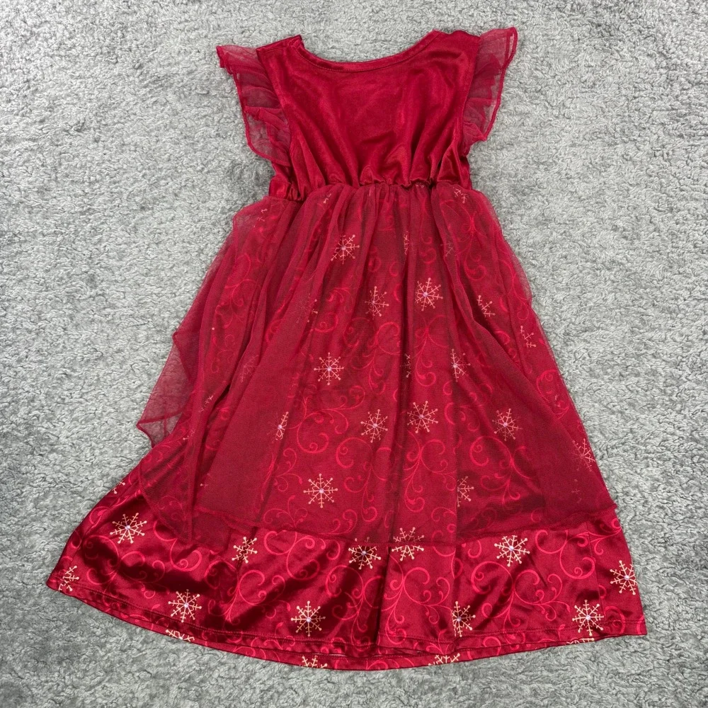 Disney Princess Girls Red Snowflake Holiday Nightgown Dress 3T Ariel Belle Tiana - Picture 7 of 7